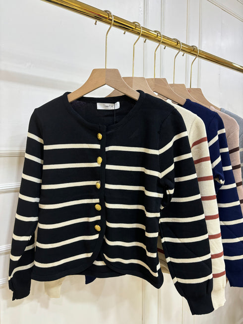 Casual winter Stripes Button Down Cardigan